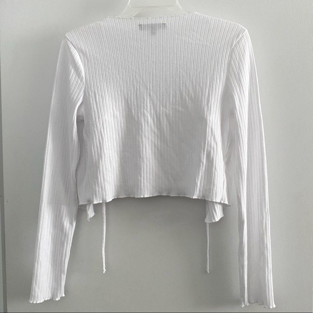 Mixed Threads (juniors) ribbed long sleeve cardi + cropped cami coord set, white - Picture 5 of 11